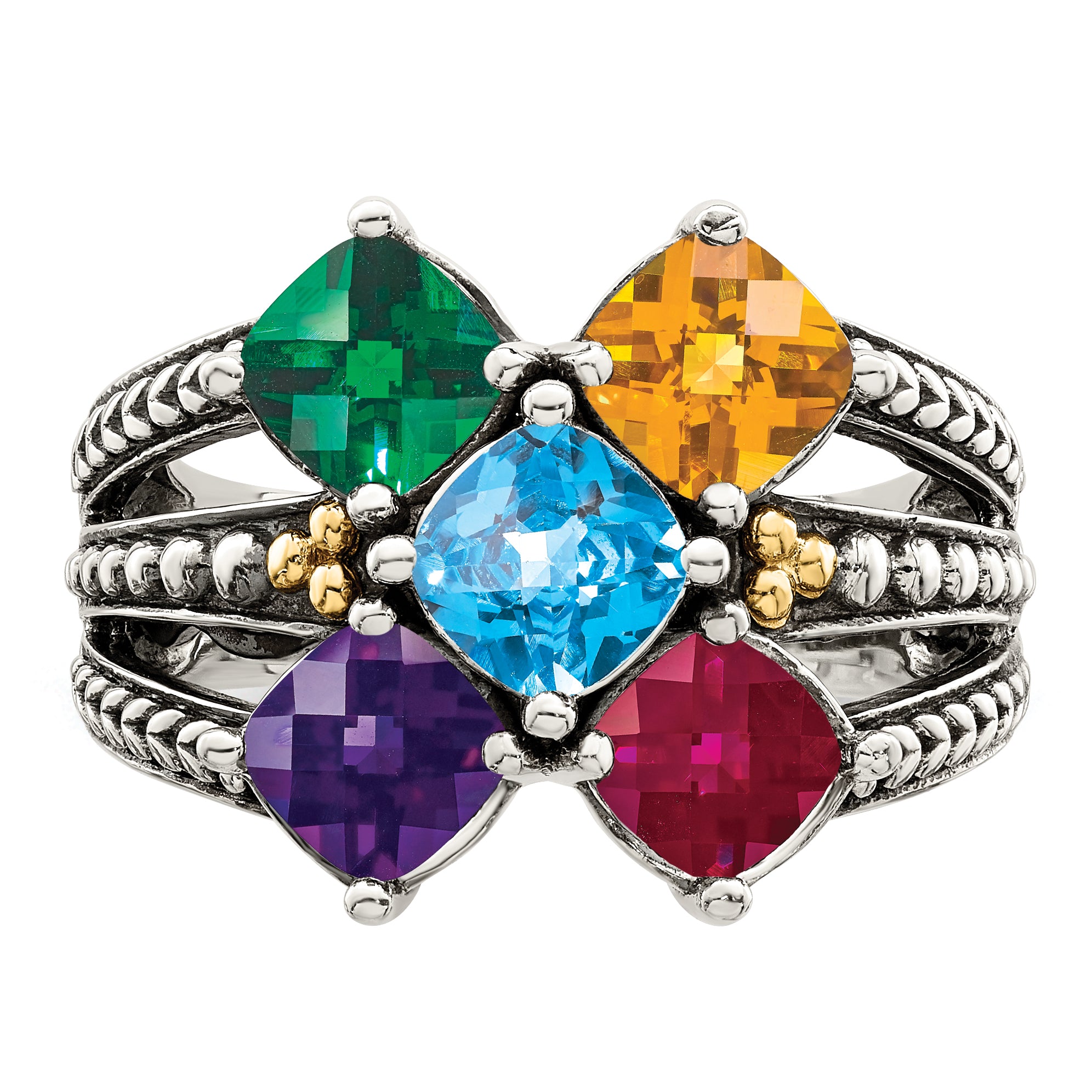 Sterling Silver Antiqued w/14k 5-stone Mother's Ring Mounting (No Stone Included)