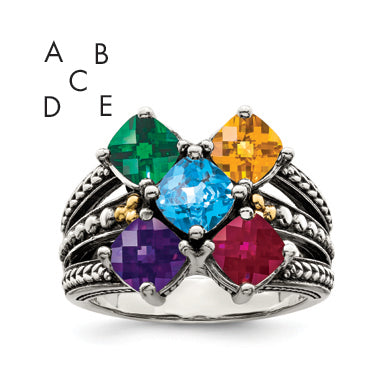Sterling Silver Antiqued w/14k 5-stone Mother's Ring Mounting (No Stone Included) Main image