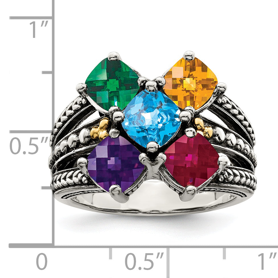 Sterling Silver Antiqued w/14k 5-stone Mother's Ring Mounting (No Stone Included)