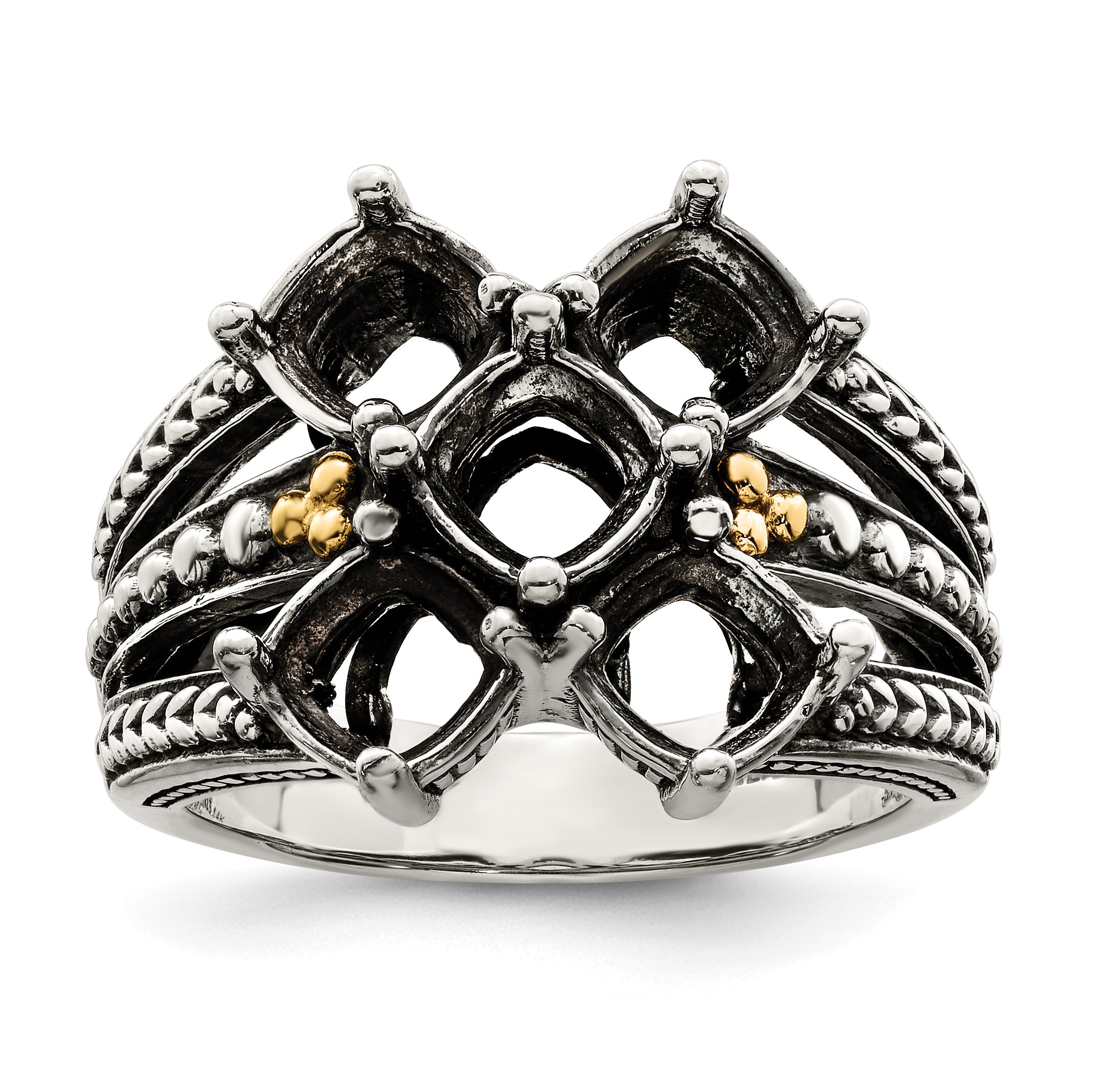 Sterling Silver Antiqued w/14k 5-stone Mother's Ring Mounting (No Stone Included)