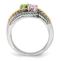 Sterling Silver Antiqued w/14k 2-stone Mother's Ring Mounting (No Stone Included)