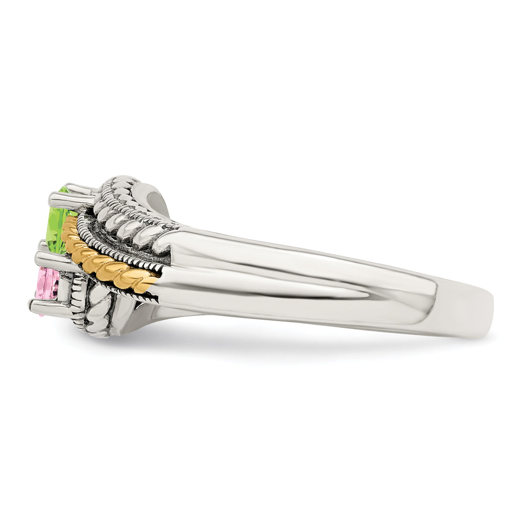 Sterling Silver Antiqued w/14k 2-stone Mother's Ring Mounting (No Stone Included)