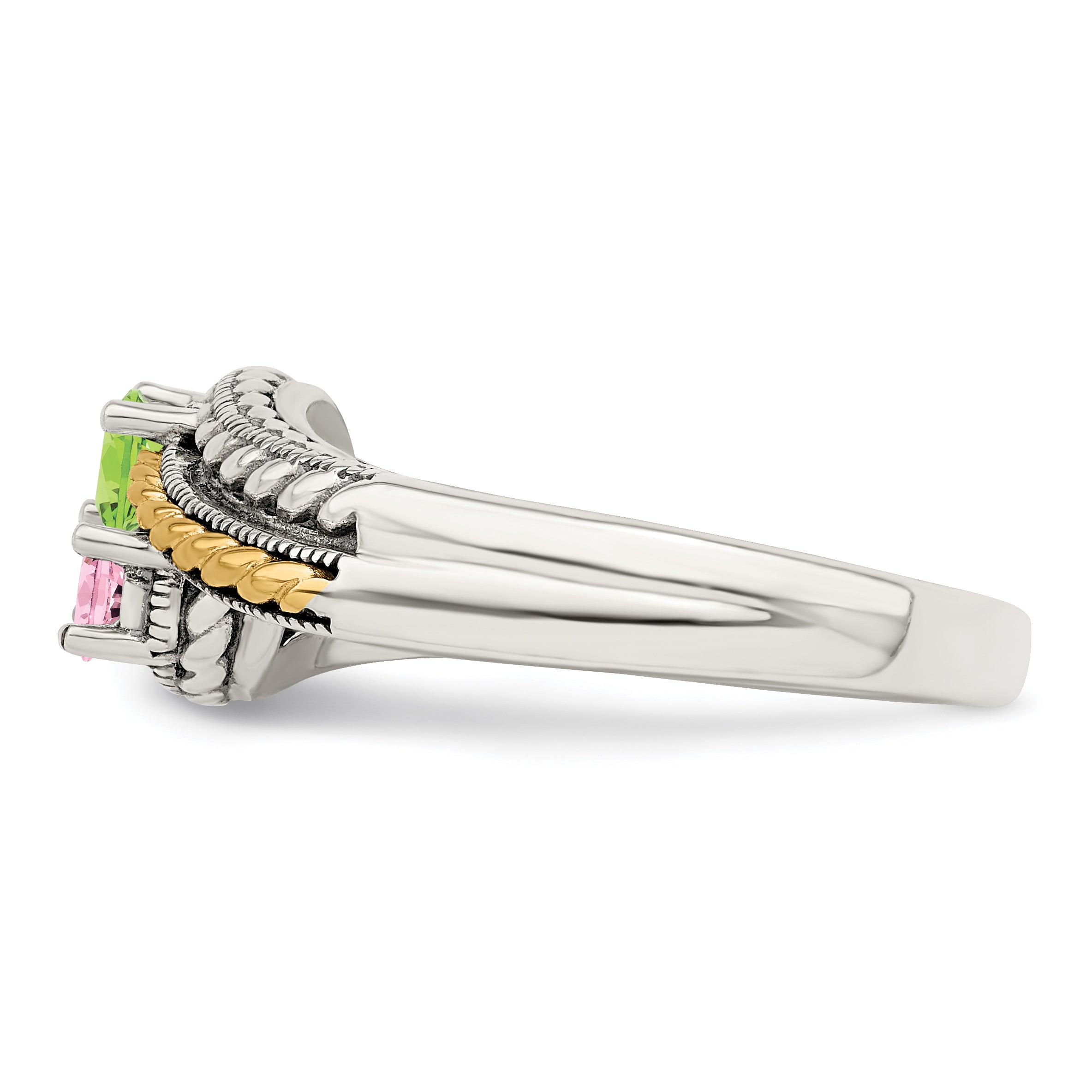 Sterling Silver Antiqued w/14k 2-stone Mother's Ring Mounting (No Stone Included)