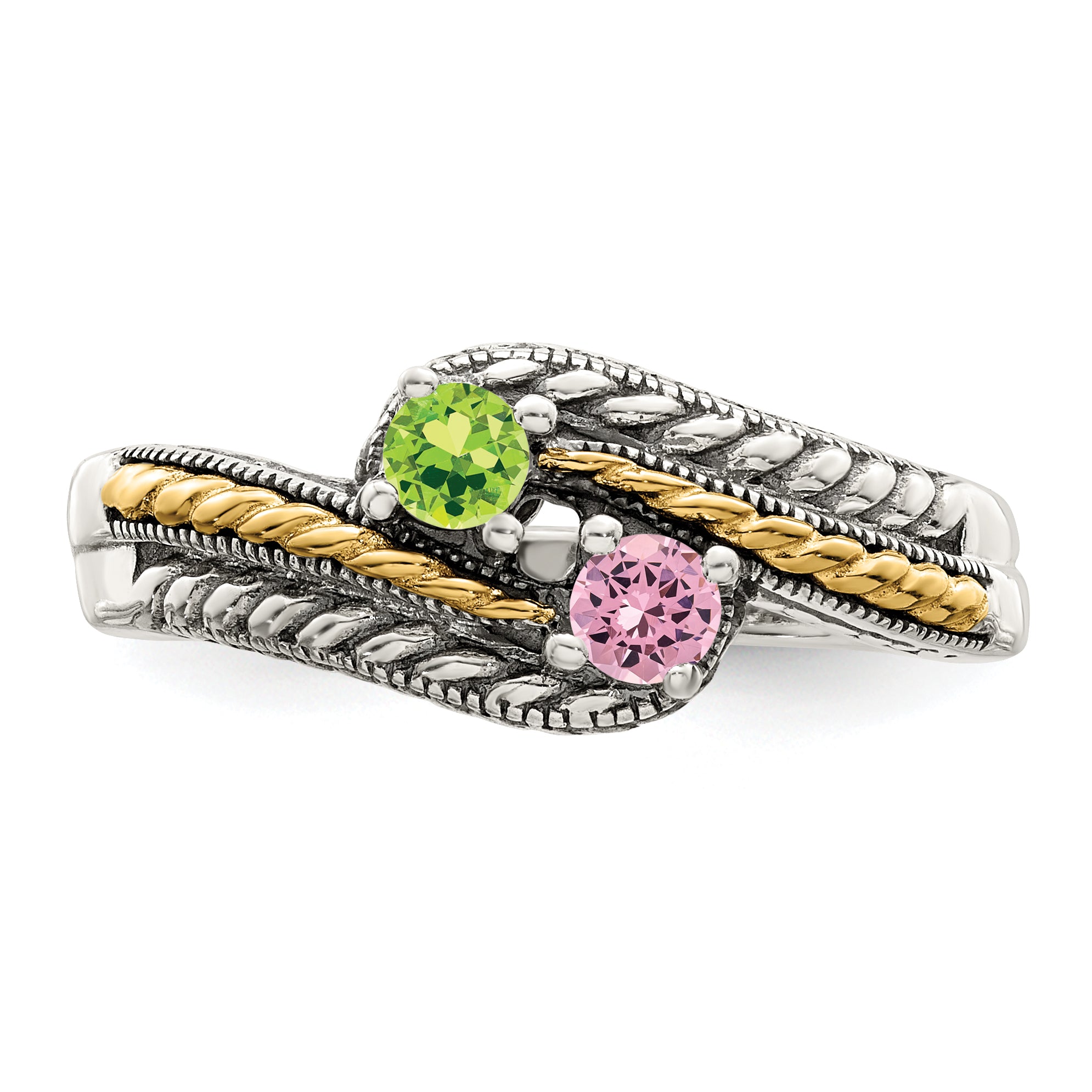 Sterling Silver Antiqued w/14k 2-stone Mother's Ring Mounting (No Stone Included)