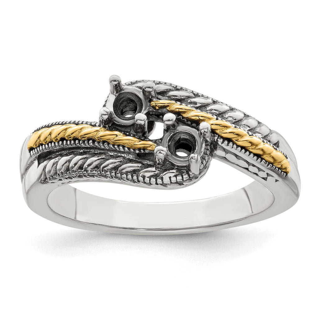 Sterling Silver Antiqued w/14k 2-stone Mother's Ring Mounting (No Stone Included)
