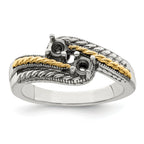 Sterling Silver Antiqued w/14k 2-stone Mother's Ring Mounting (No Stone Included)