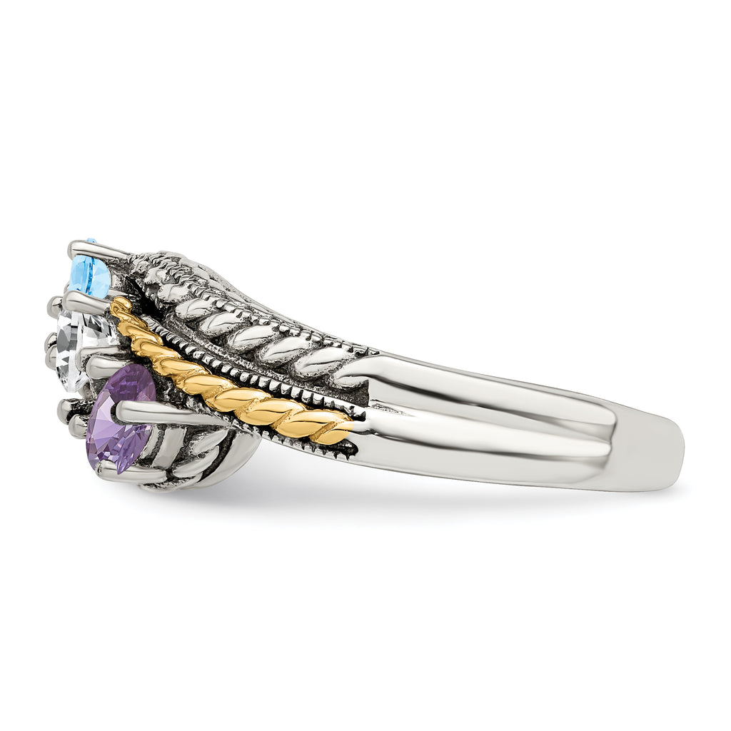 Sterling Silver Antiqued w/14k 3-stone Mother's Ring Mounting (No Stone Included)
