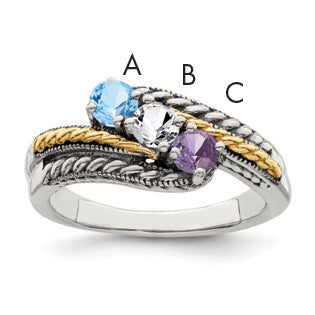 Sterling Silver Antiqued w/14k 3-stone Mother's Ring Mounting (No Stone Included) Main image