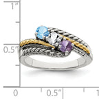 Sterling Silver Antiqued w/14k 3-stone Mother's Ring Mounting (No Stone Included)