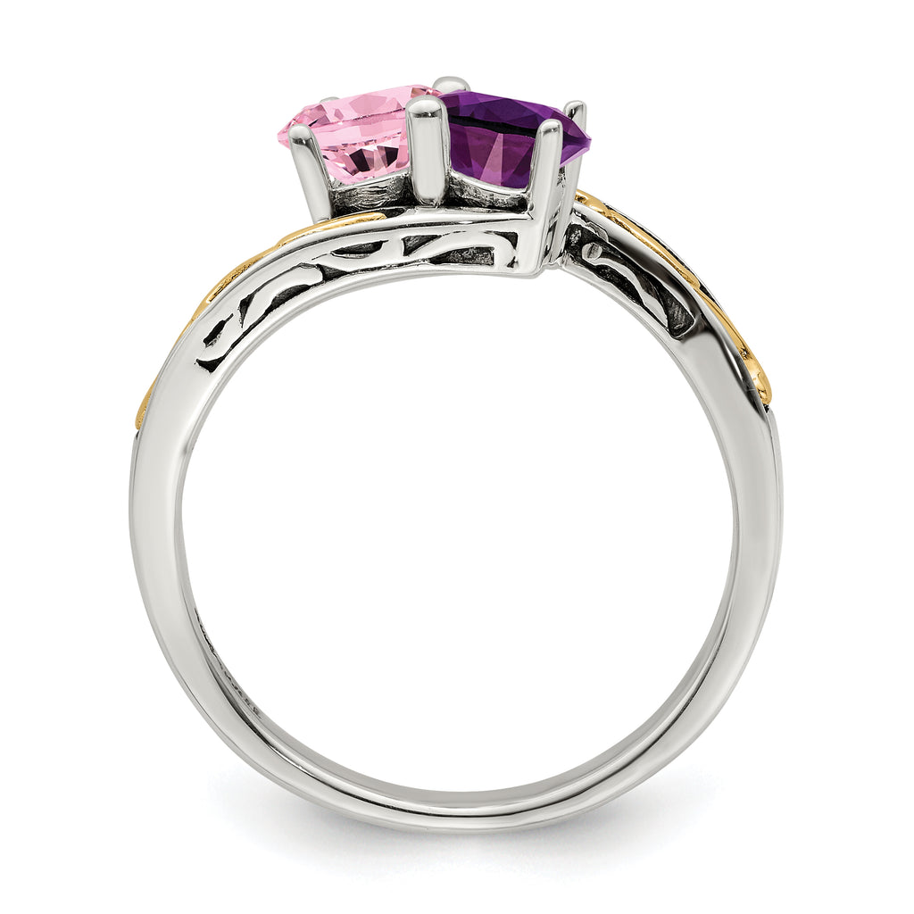Sterling Silver Antiqued w/14k 2-stone Mother's Ring Mounting (No Stone Included)