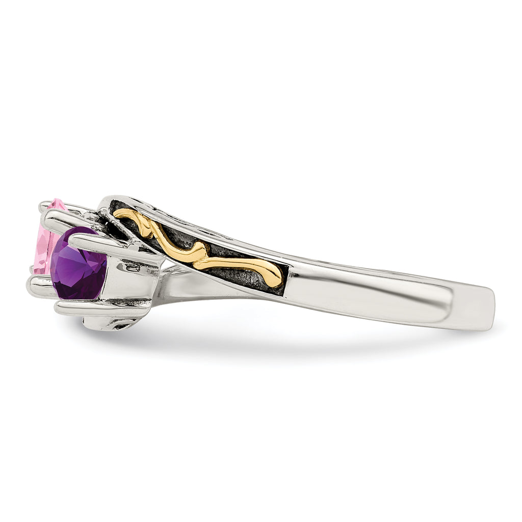 Sterling Silver Antiqued w/14k 2-stone Mother's Ring Mounting (No Stone Included)