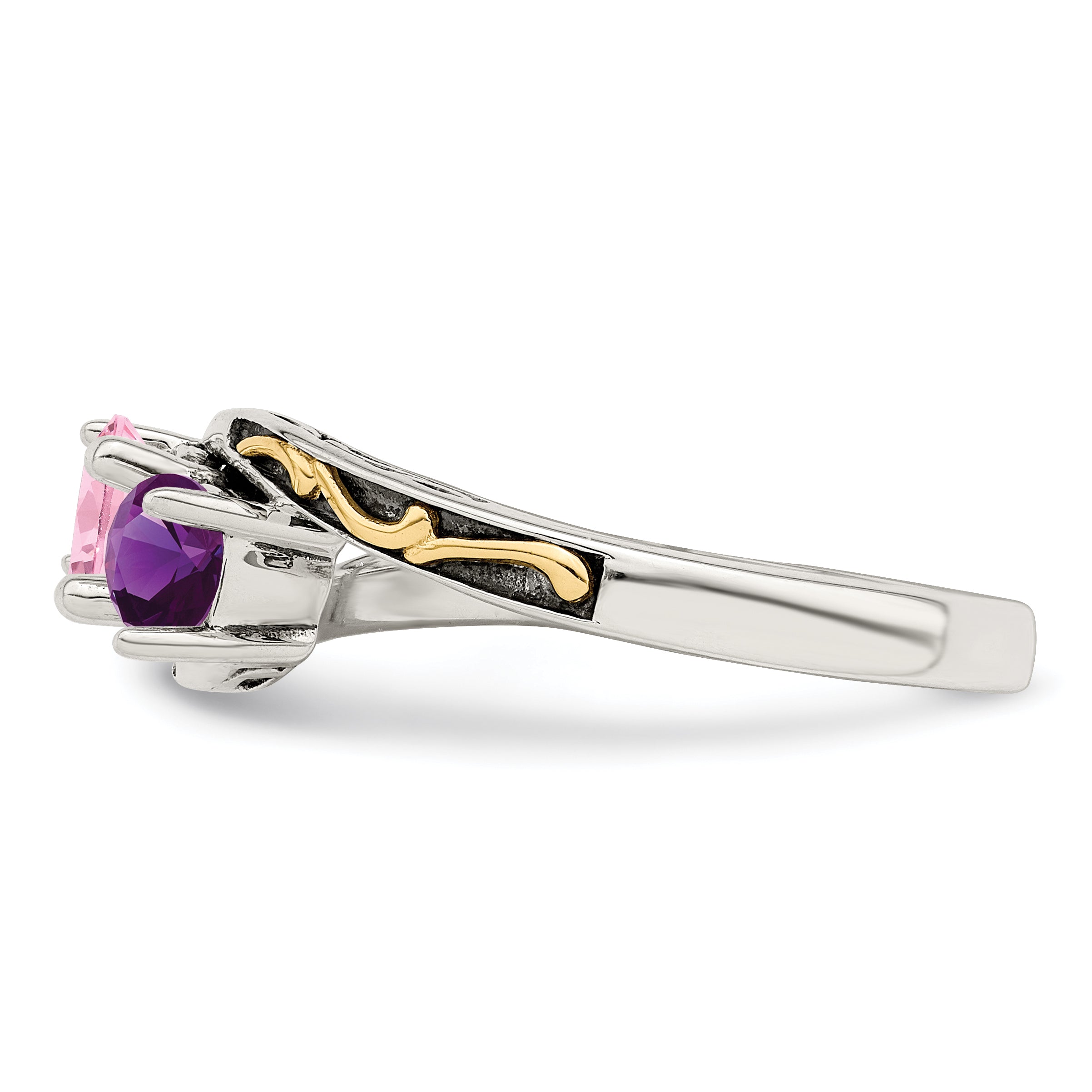 Sterling Silver Antiqued w/14k 2-stone Mother's Ring Mounting (No Stone Included)