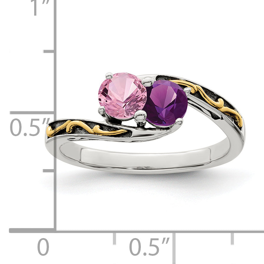 Sterling Silver Antiqued w/14k 2-stone Mother's Ring Mounting (No Stone Included)