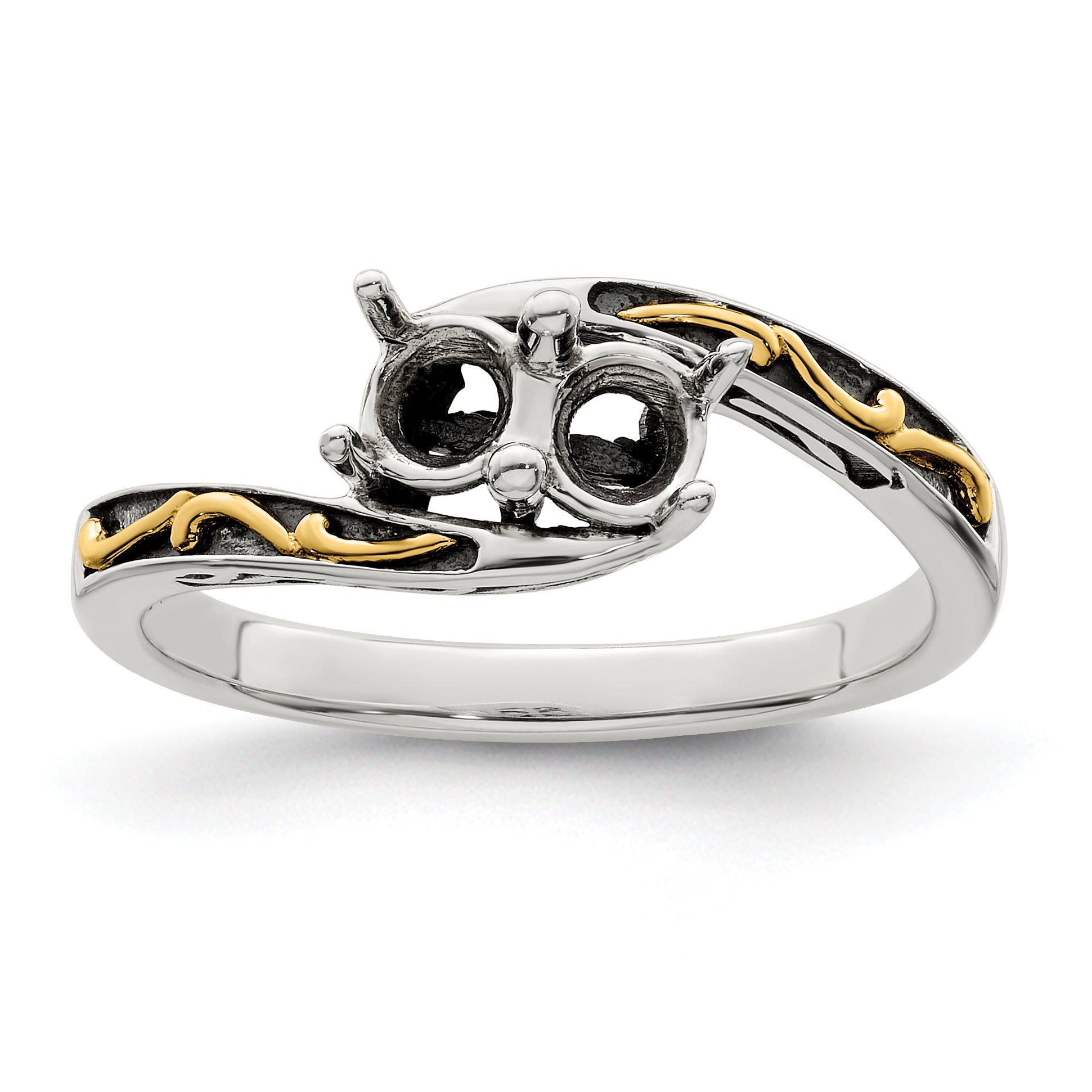 Sterling Silver Antiqued w/14k 2-stone Mother's Ring Mounting (No Stone Included)