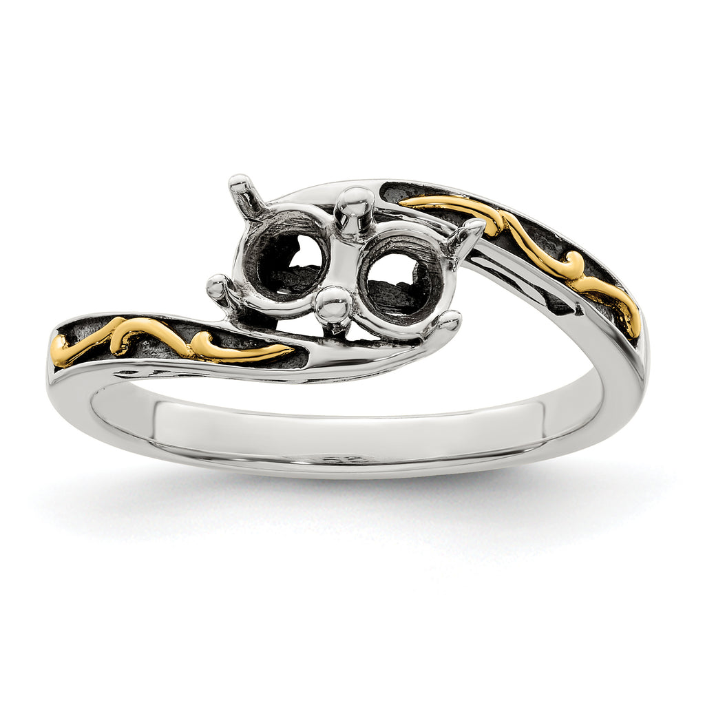 Sterling Silver Antiqued w/14k 2-stone Mother's Ring Mounting (No Stone Included)