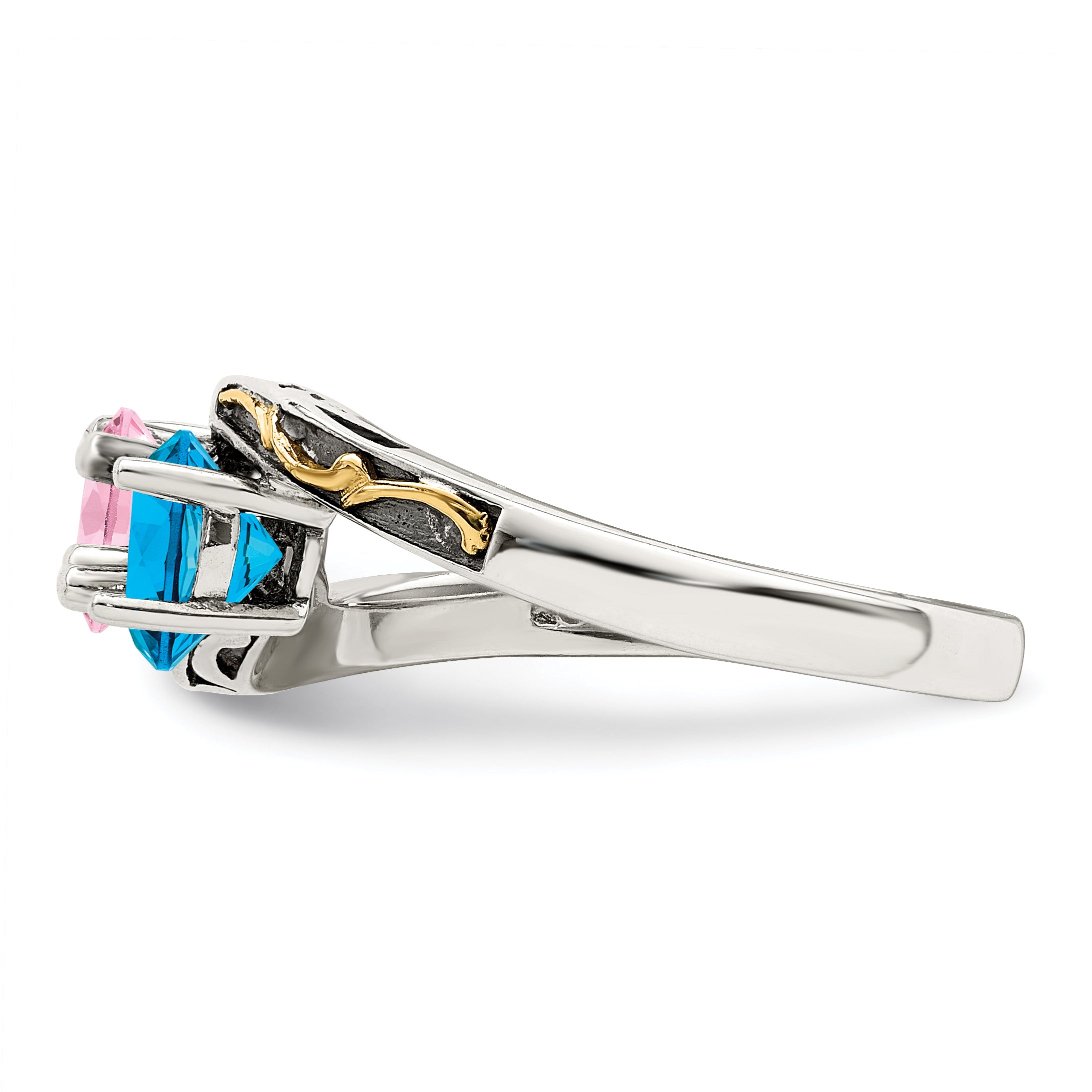 Sterling Silver Antiqued w/14k 3-stone Mother's Ring Mounting (No Stone Included)