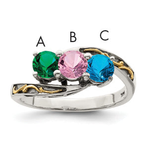 Sterling Silver Antiqued w/14k 3-stone Mother's Ring Mounting (No Stone Included)