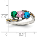 Sterling Silver Antiqued w/14k 3-stone Mother's Ring Mounting (No Stone Included)