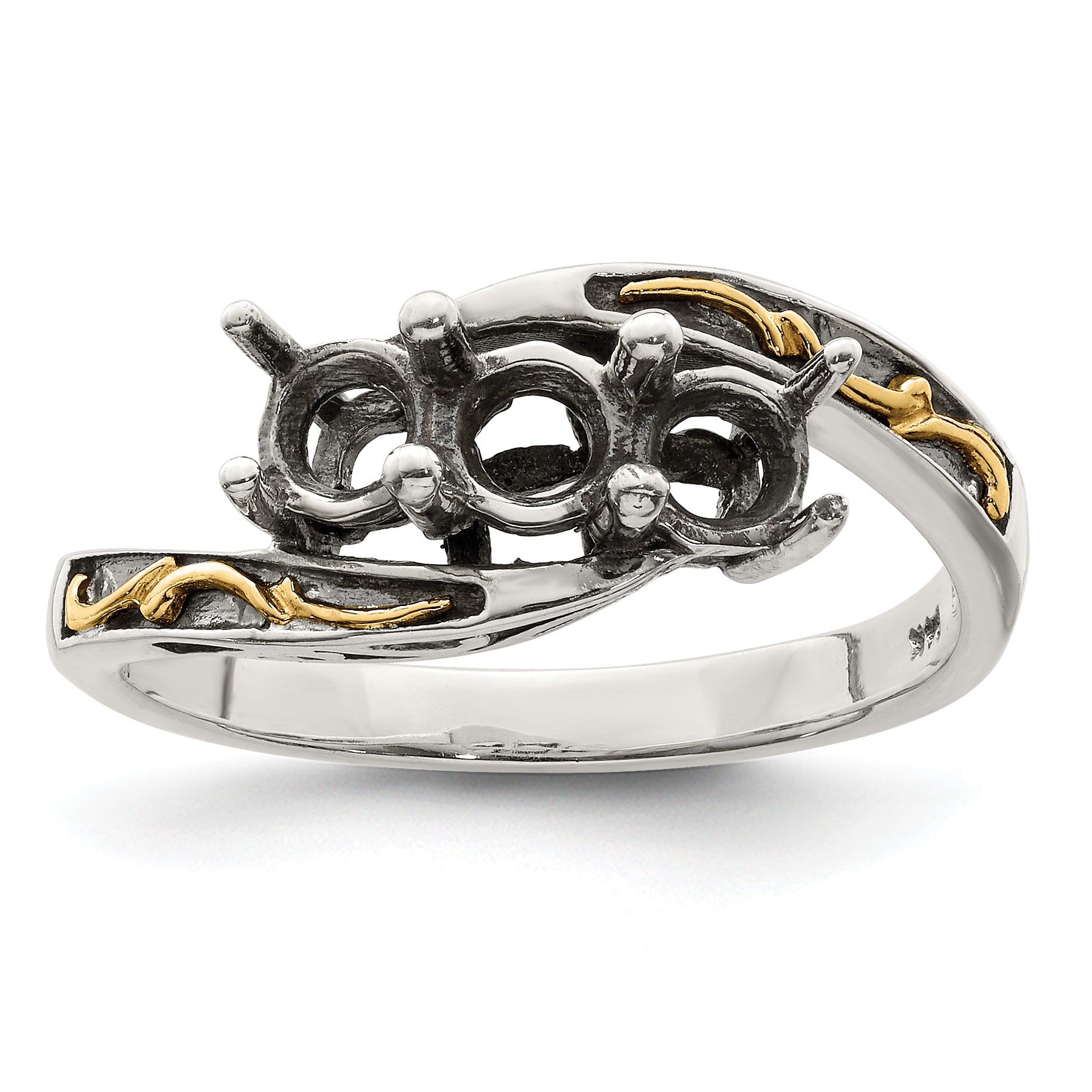 Sterling Silver Antiqued w/14k 3-stone Mother's Ring Mounting (No Stone Included)