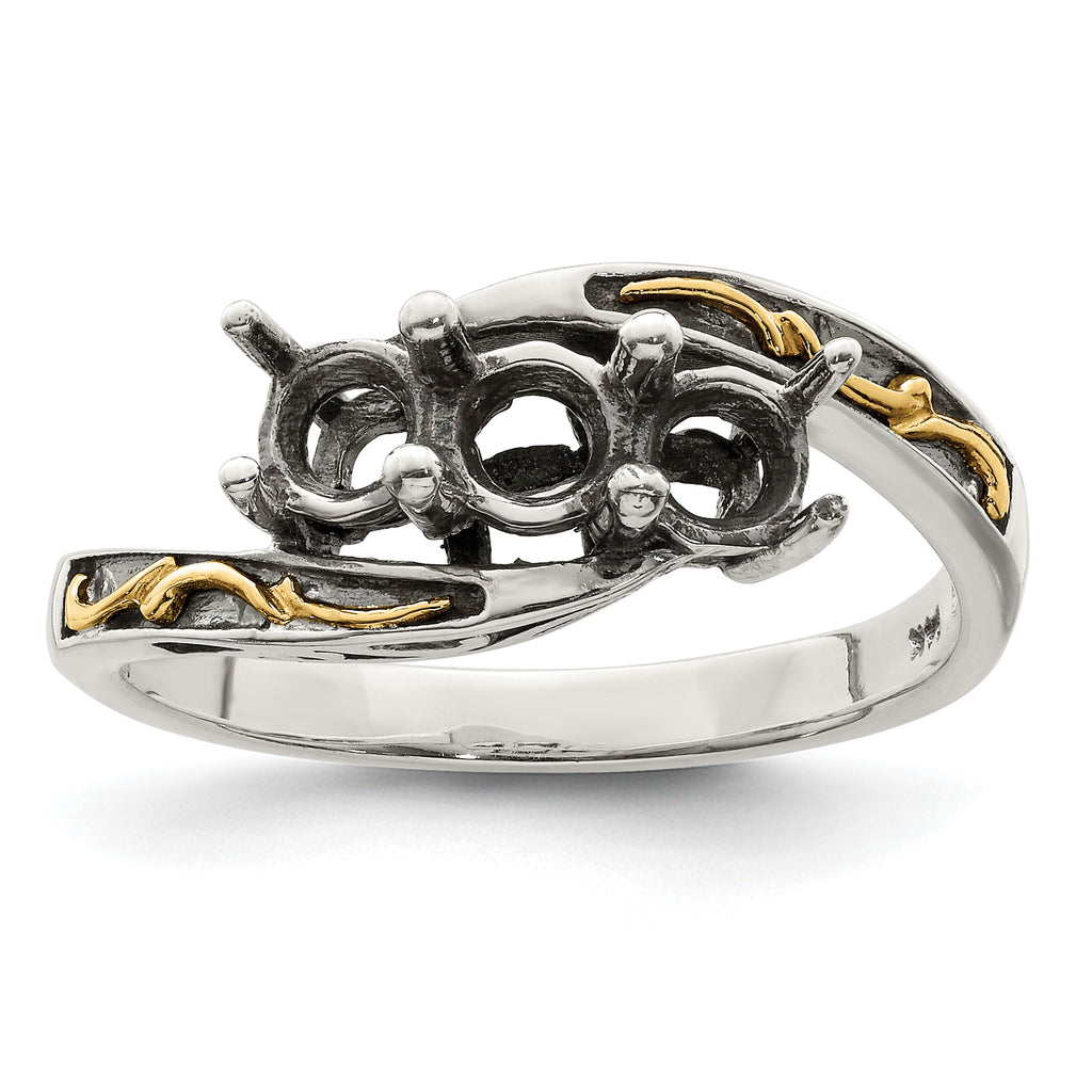 Sterling Silver Antiqued w/14k 3-stone Mother's Ring Mounting (No Stone Included)