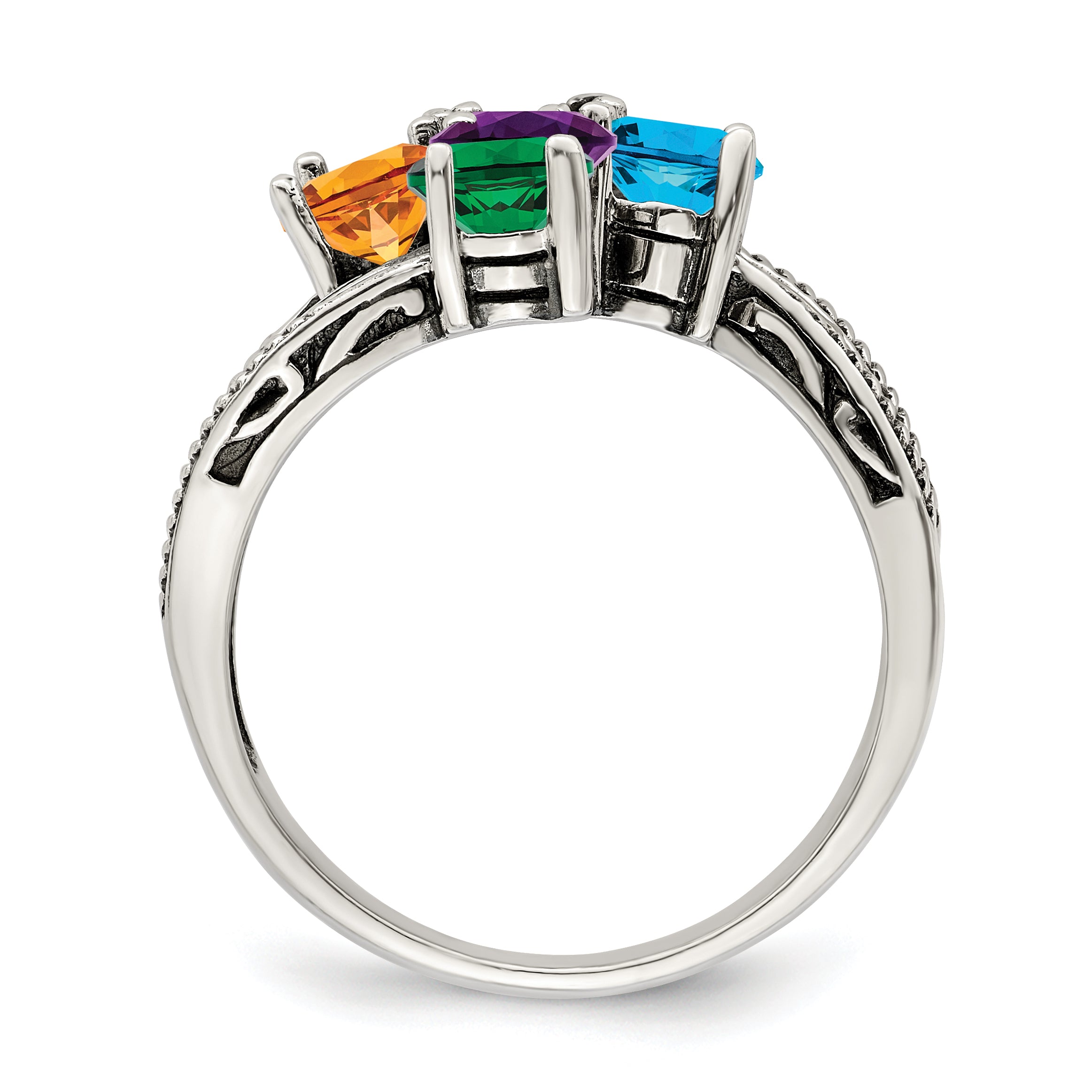 Sterling Silver Antiqued w/14k 5-stone Mother's Ring Mounting (No Stone Included)