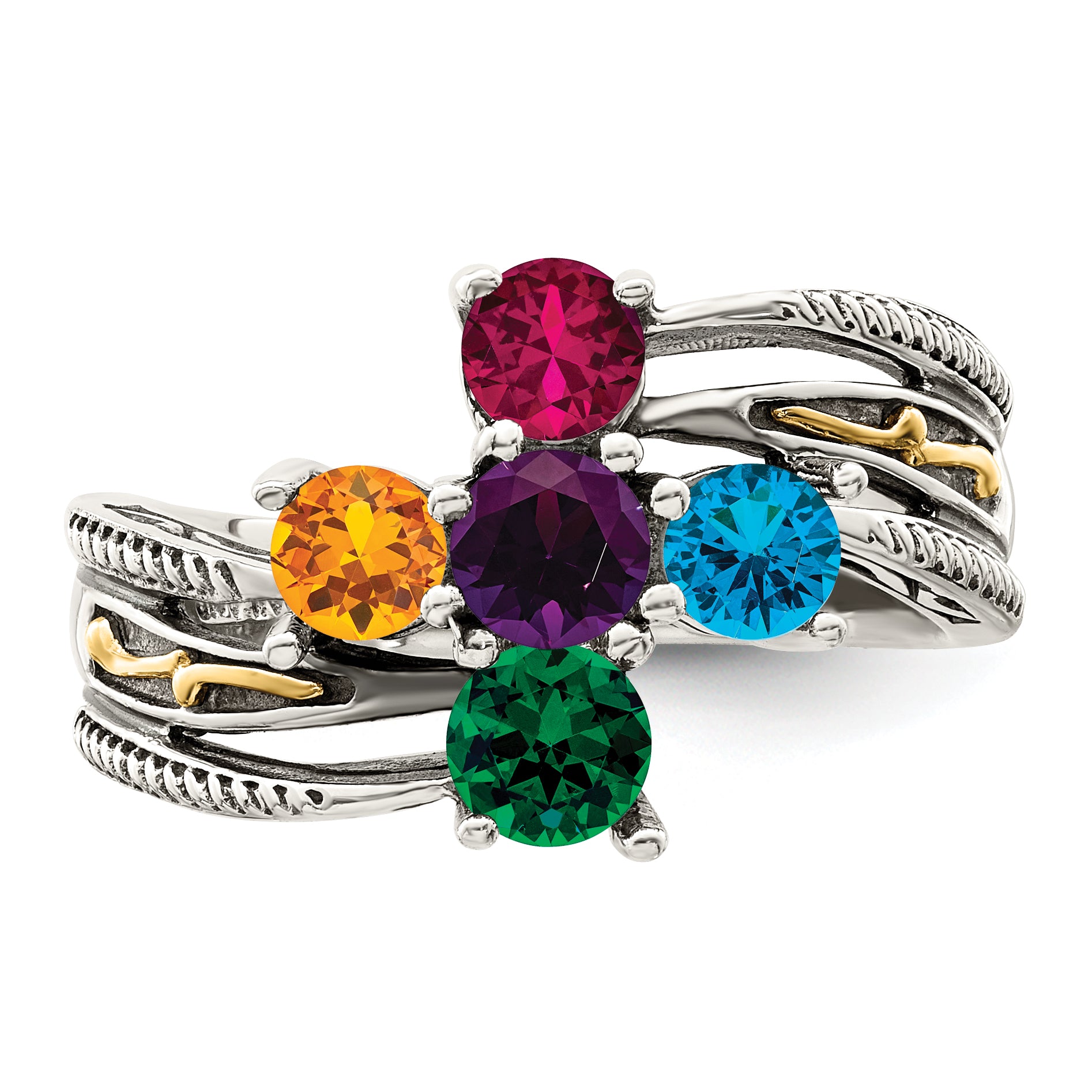 Sterling Silver Antiqued w/14k 5-stone Mother's Ring Mounting (No Stone Included)