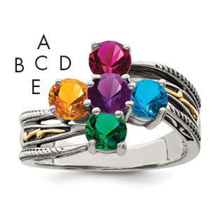 Sterling Silver Antiqued w/14k 5-stone Mother's Ring Mounting (No Stone Included) Main image