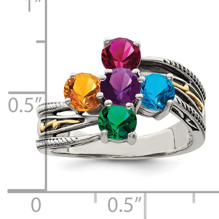 Sterling Silver Antiqued w/14k 5-stone Mother's Ring Mounting (No Stone Included)