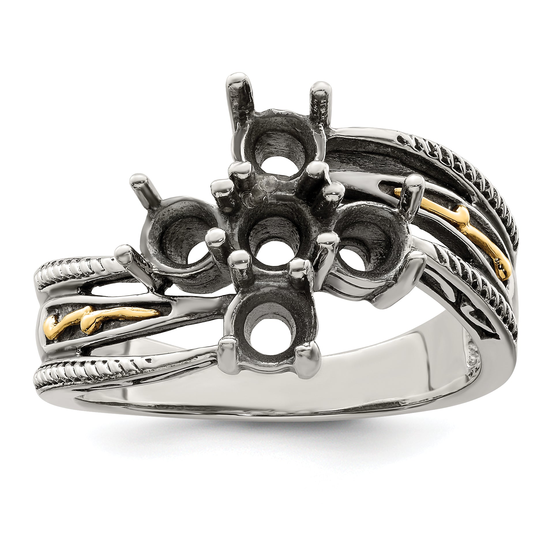 Sterling Silver Antiqued w/14k 5-stone Mother's Ring Mounting (No Stone Included)