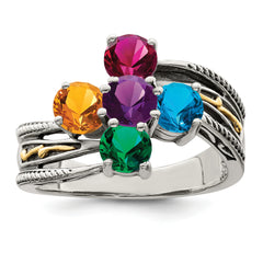 Sterling Silver Antiqued w/14k 5-stone Mother's Ring Mounting (No Stone Included)