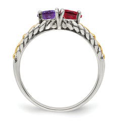 Sterling Silver Antiqued w/14k 2-stone Mother's Ring Mounting (No Stone Included)