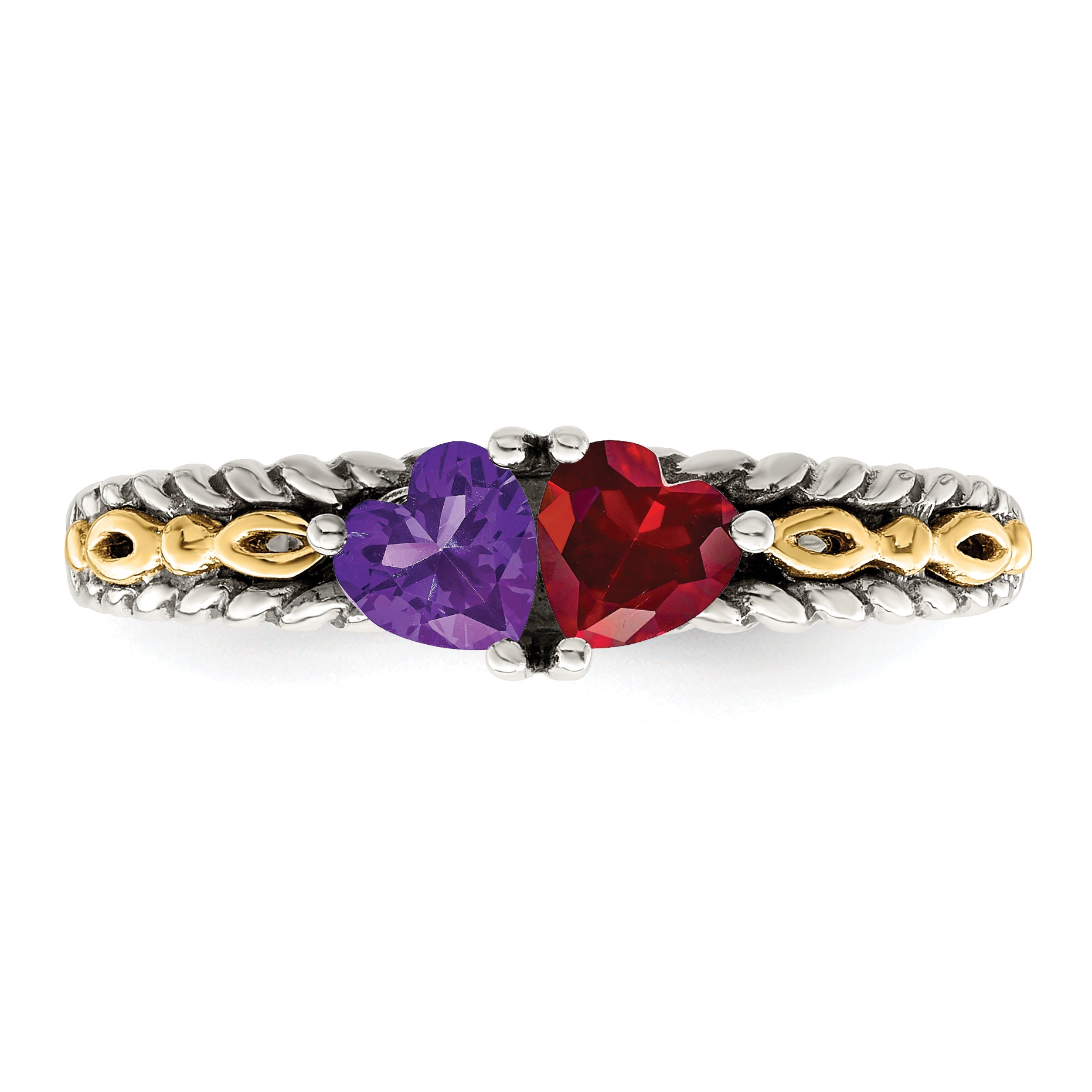 Sterling Silver Antiqued w/14k 2-stone Mother's Ring Mounting (No Stone Included)