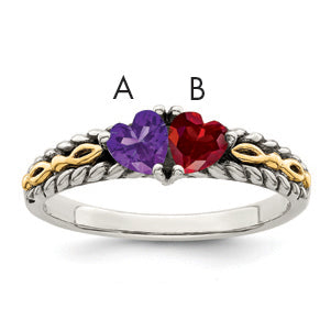 Sterling Silver Antiqued w/14k 2-stone Mother's Ring Mounting (No Stone Included)