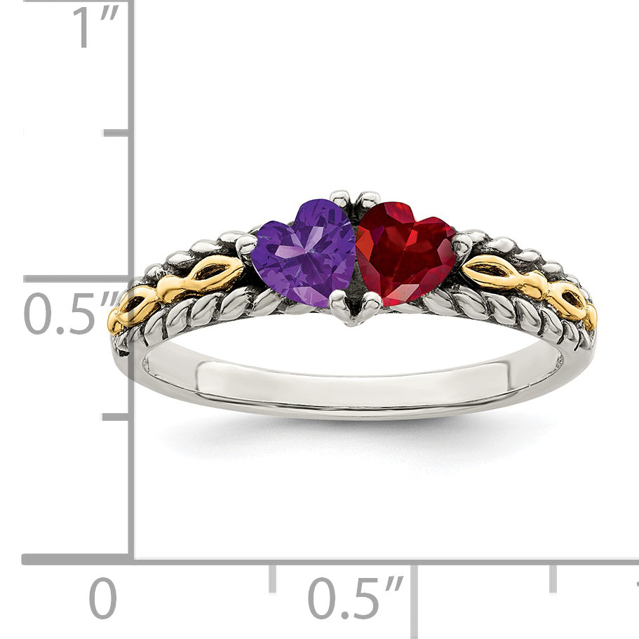 Sterling Silver Antiqued w/14k 2-stone Mother's Ring Mounting (No Stone Included)