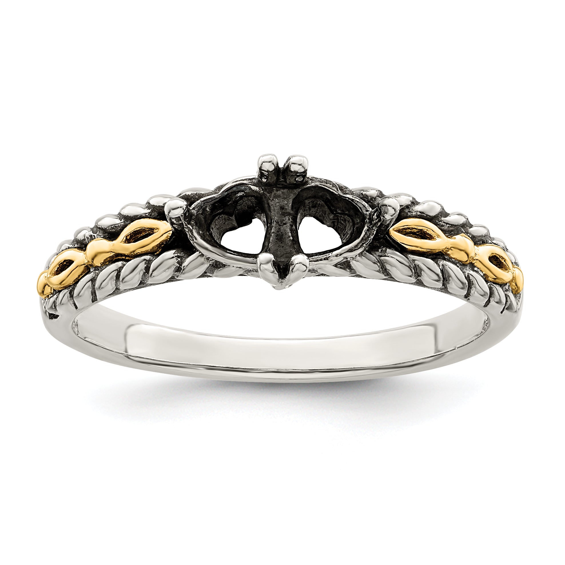 Sterling Silver Antiqued w/14k 2-stone Mother's Ring Mounting (No Stone Included)