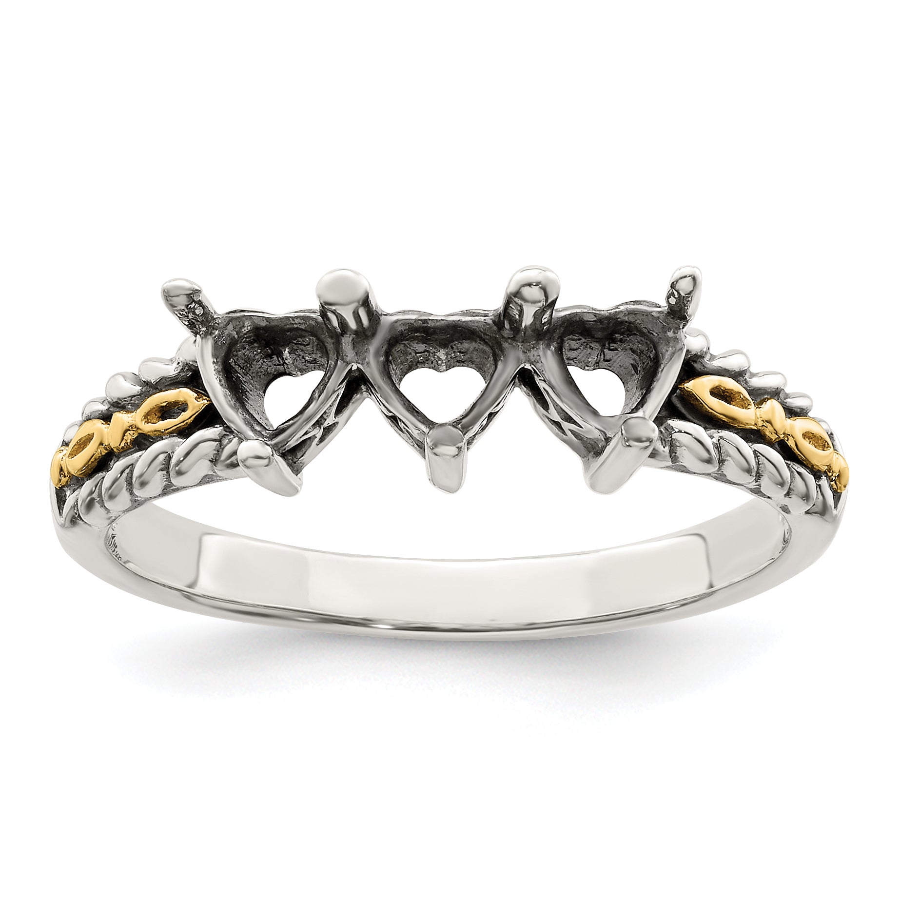 Sterling Silver Antiqued w/14k 3-stone Mother's Ring Mounting (No Stone Included)