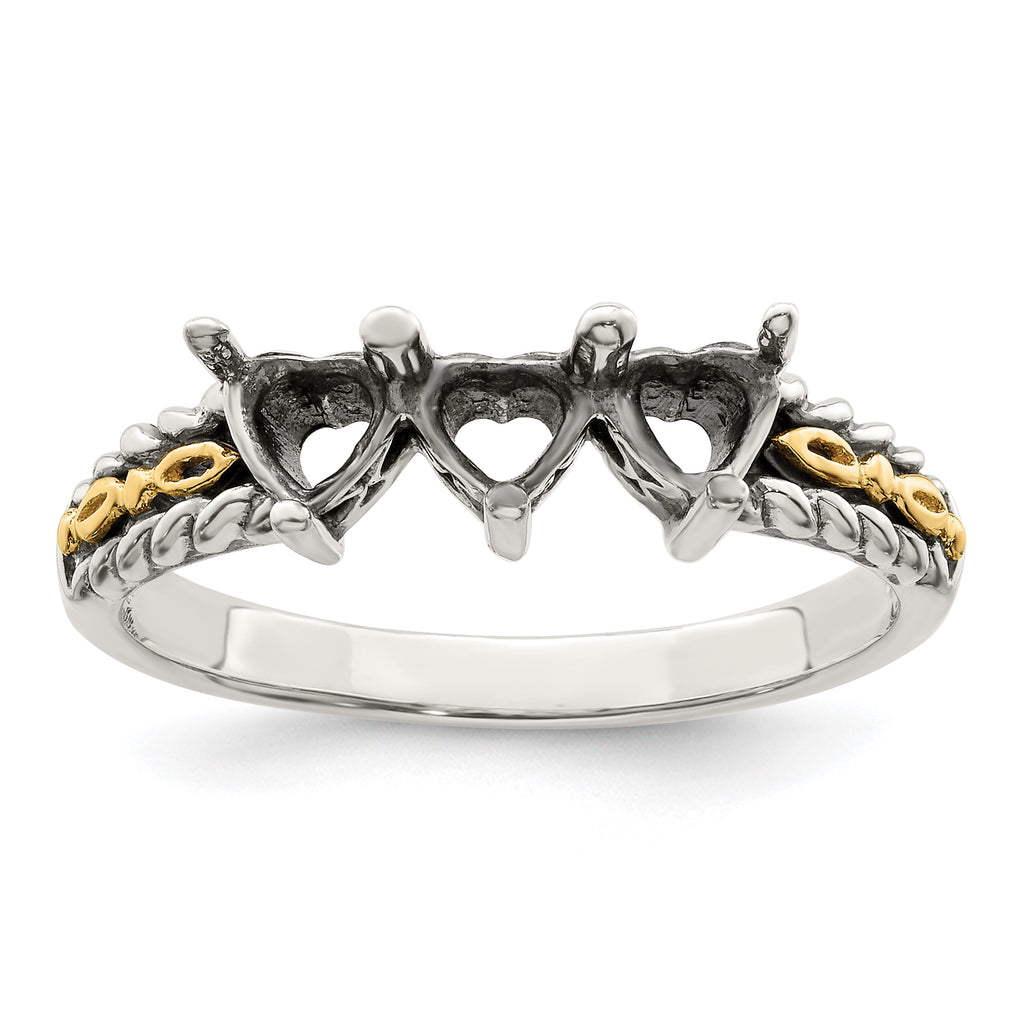 Sterling Silver Antiqued w/14k 3-stone Mother's Ring Mounting (No Stone Included)