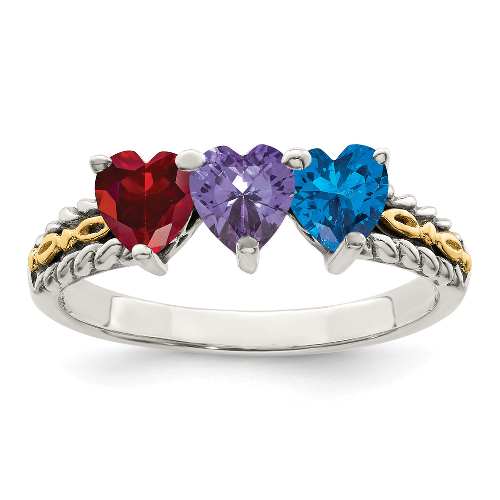 Sterling Silver Antiqued w/14k 3-stone Mother's Ring Mounting (No Stone Included)