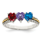 Sterling Silver Antiqued w/14k 3-stone Mother's Ring Mounting (No Stone Included)