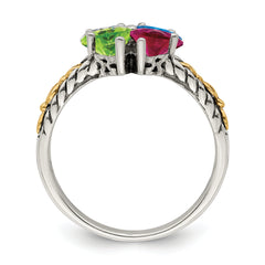 Sterling Silver Antiqued w/14k 4-stone Mother's Ring Mounting (No Stone Included)