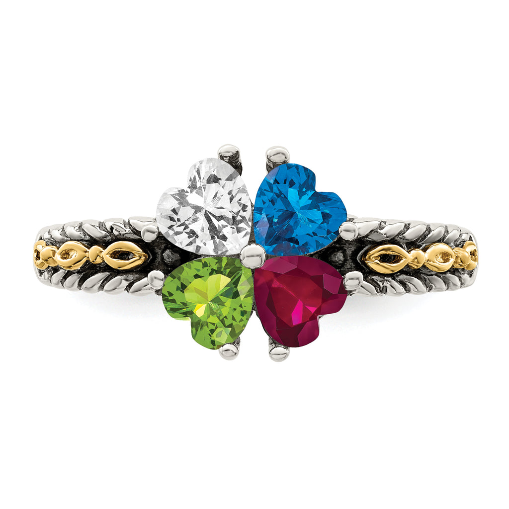 Sterling Silver Antiqued w/14k 4-stone Mother's Ring Mounting (No Stone Included)