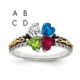 Sterling Silver Antiqued w/14k 4-stone Mother's Ring Mounting (No Stone Included) Main image