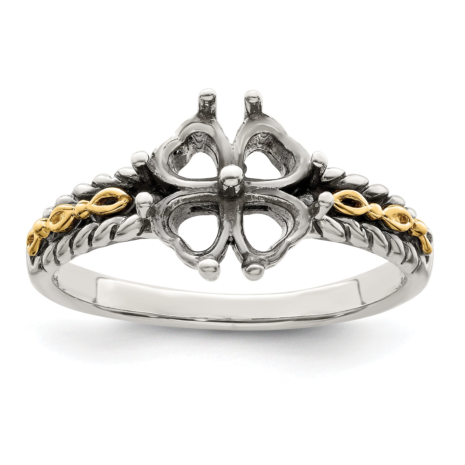 Sterling Silver Antiqued w/14k 4-stone Mother's Ring Mounting (No Stone Included)