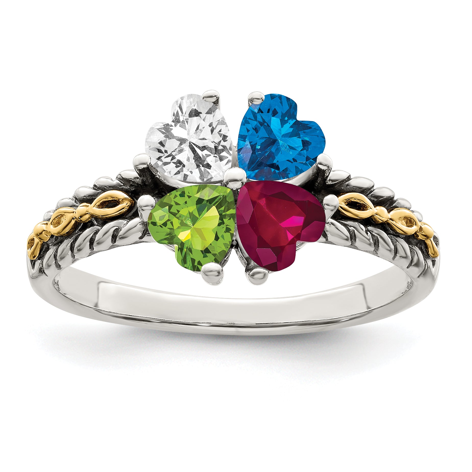 Sterling Silver Antiqued w/14k 4-stone Mother's Ring Mounting (No Stone Included) Secondary image