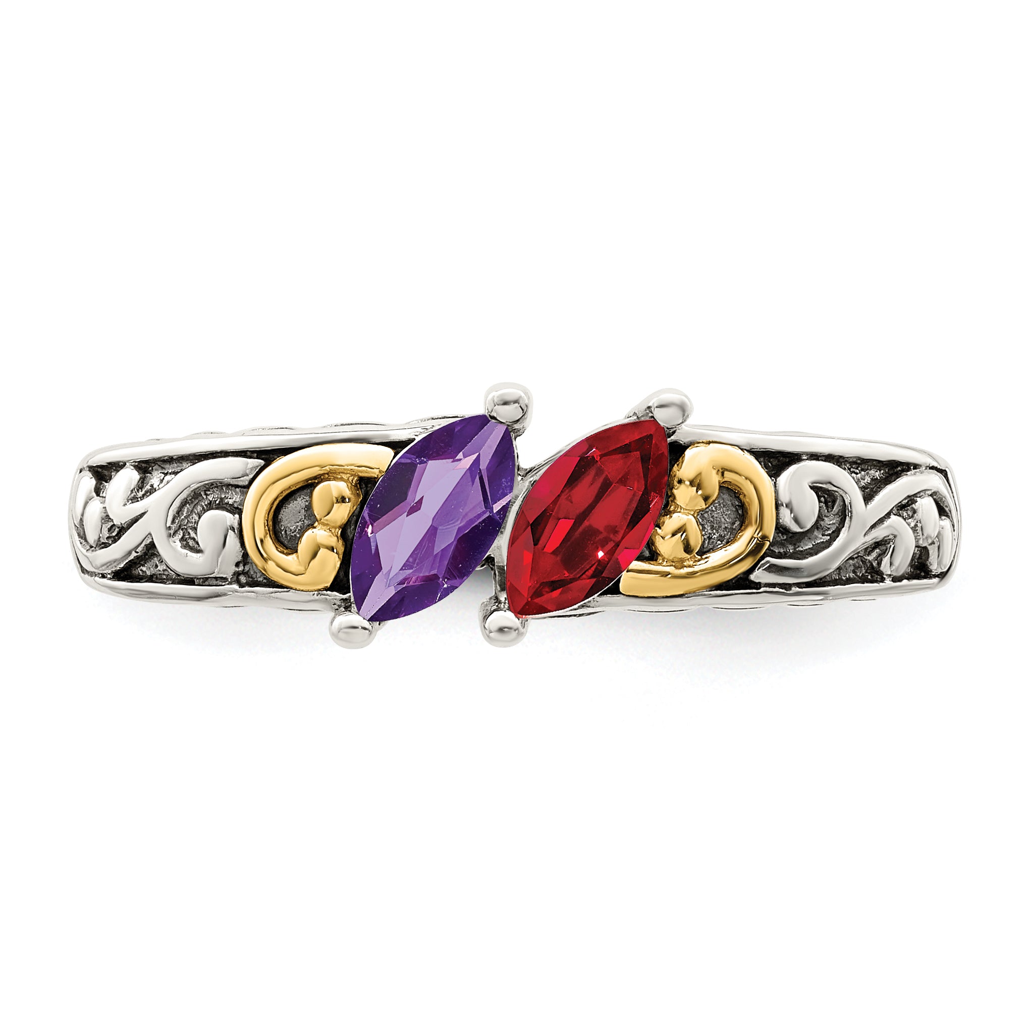 Sterling Silver Antiqued w/14k 2-stone Mother's Ring Mounting (No Stone Included)