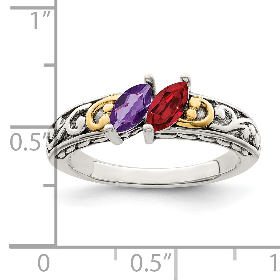 Sterling Silver Antiqued w/14k 2-stone Mother's Ring Mounting (No Stone Included)