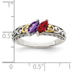 Sterling Silver Antiqued w/14k 2-stone Mother's Ring Mounting (No Stone Included)