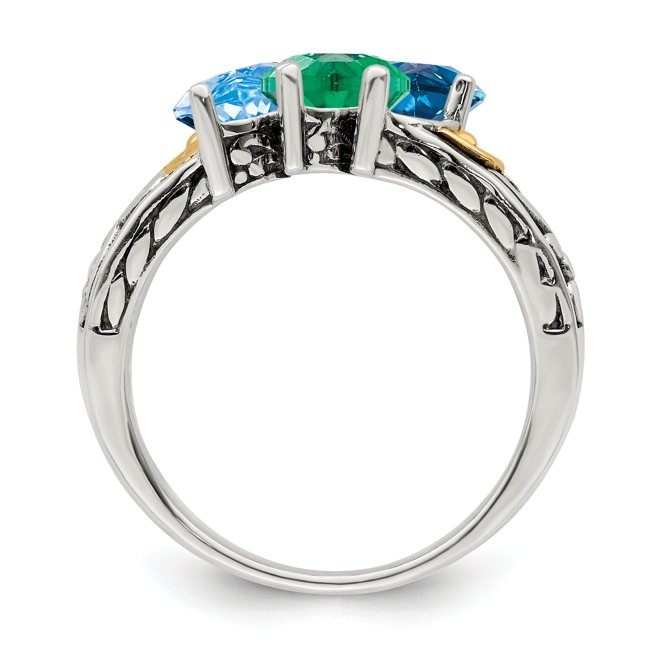 Sterling Silver Antiqued w/14k 3-stone Mother's Ring Mounting (No Stone Included)