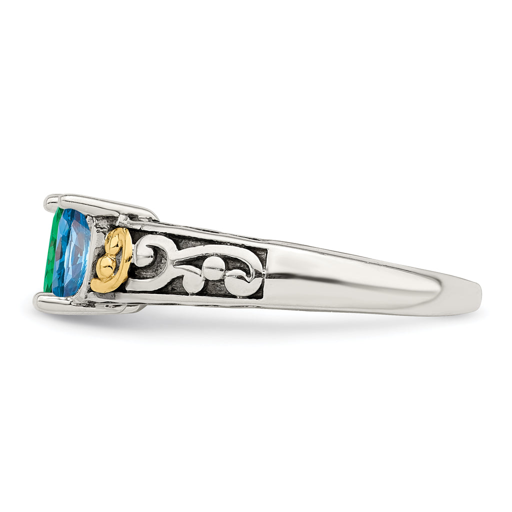Sterling Silver Antiqued w/14k 3-stone Mother's Ring Mounting (No Stone Included)