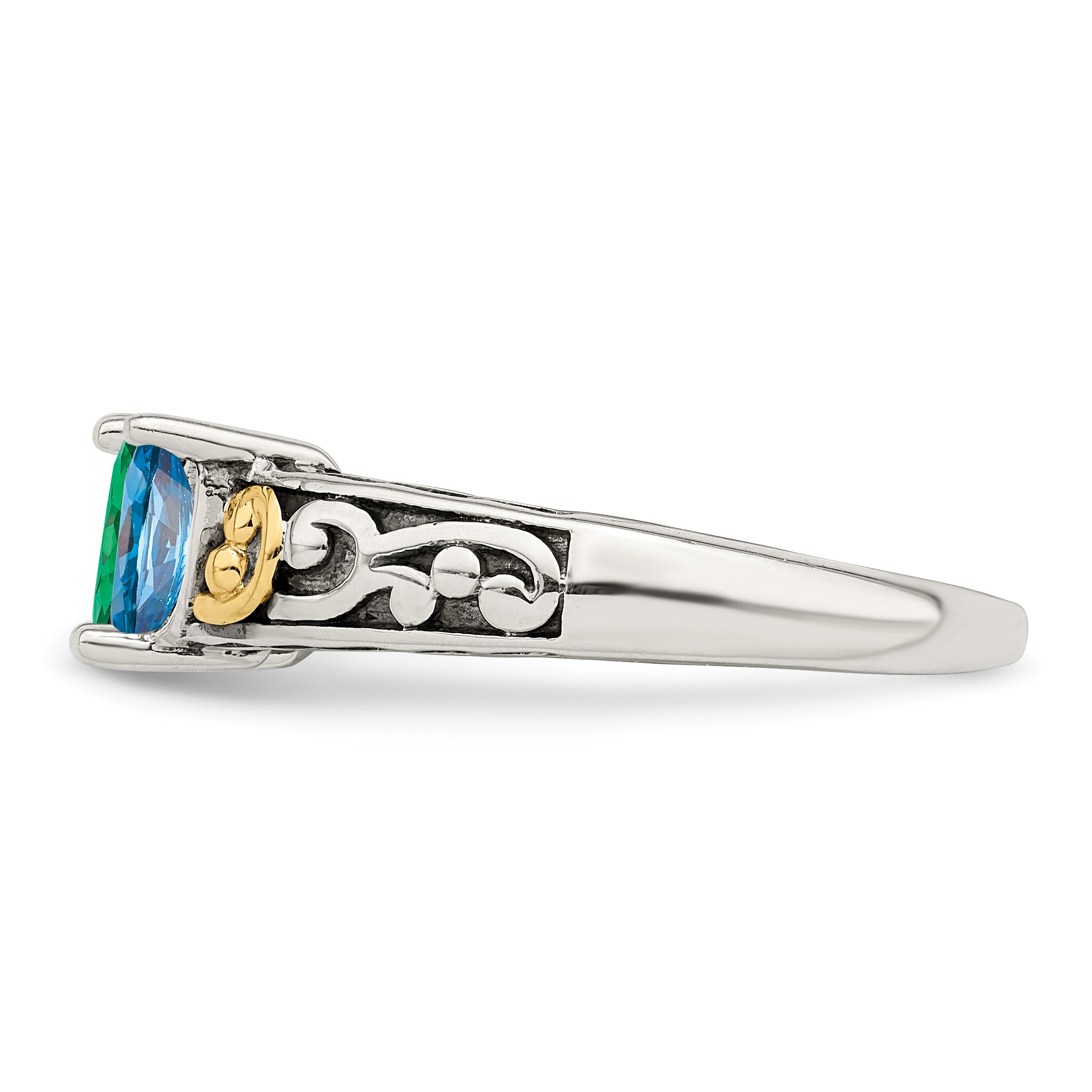 Sterling Silver Antiqued w/14k 3-stone Mother's Ring Mounting (No Stone Included)